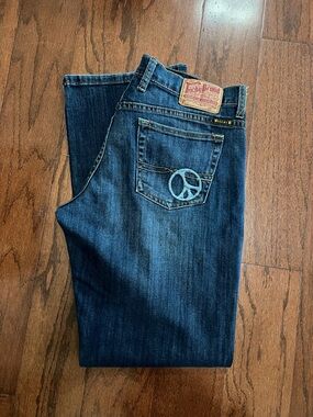 Lucky Brand Dark Blue Straight Jeans with Peace Sign Pocket
